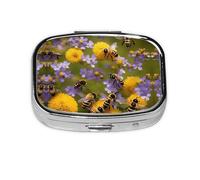 Pilulier carré rond en forme d'abeille volante à 2 compartiments pour poche sac à main, boîte de rangement portable pour médicaments, foie de morue, huile de foie 2 fois par jour