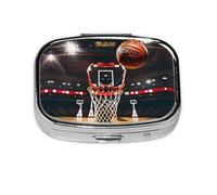 Pilulier carré rond en forme de basket-ball - 2 compartiments - Pilulier de voyage pour poche, sac à main - Boîte de rangement portable pour médicaments, foie de morue, huile de foie - 2 fois par jour