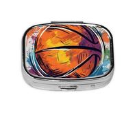 Pilulier carré rond en forme de basket-ball coloré - 2 compartiments - Pilulier de voyage pour poche, sac à main, médicaments, foie de morue, huile, pilulier 2 fois par jour