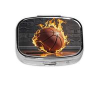 Pilulier carré rond en forme de basket-ball dans une boîte à pilules quotidienne à 2 compartiments pour poche sac à main portable pour médicaments, foie de morue, huile, pilulier 2 fois par jour