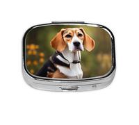 Pilulier carré rond en forme de chien Beagle - 2 compartiments - Pour poche, sac à main, médicaments, foie de morue, huile de foie - 2 fois par jour