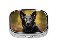 Pilulier carré rond en forme de chien berger allemand 2 compartiments pour poche, sac à main, boîte de rangement portable pour médicaments, foie de morue, huile, pilulier 2 fois par jour