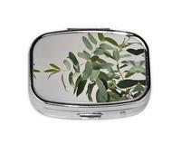 Pilulier carré rond en forme de feuilles d'eucalyptus, 1 pilulier quotidien à 2 compartiments pour poche, sac à main, boîte de rangement portable pour médicaments, foie de morue, huile, pilulier 2