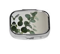 Pilulier carré rond en forme de feuilles d'eucalyptus - 2 compartiments - Pilulier de voyage pour poche, sac à main - Boîte de rangement portable pour médicaments, foie de morue, huile de foie