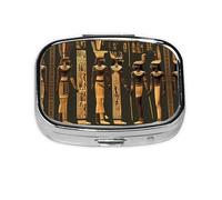 Pilulier carré rond en forme de hiéroglyphe égyptien antique, 2 compartiments pour poche, sac à main, boîte de rangement portable pour médicaments, foie de morue, huile, pilulier 2 fois par jour