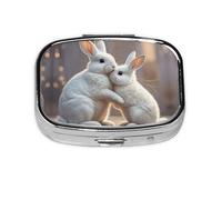 Pilulier carré rond en forme de lapin - 2 compartiments - Pour sac à main - Portable - Pour médicaments, foie de morue, huile de foie - 2 fois par jour