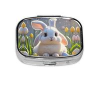 Pilulier carré rond en forme de lapin de Pâques 2 compartiments pour poche sac à main portable pour médicaments, foie de morue, huile de foie de morue, pilulier 2 fois par jour