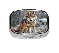 Pilulier carré rond en forme de loup, 2 compartiments pour poche, sac à main, boîte de rangement portable pour médicaments, foie de morue, huile, pilulier 2 fois par jour