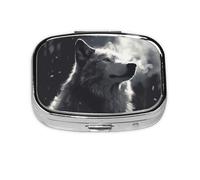 Pilulier carré rond en forme de loup d'hiver, 2 compartiments pour poche, sac à main, boîte de rangement portable pour médicaments, foie de morue, huile, pilulier 2 fois par jour