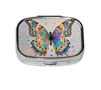 Pilulier carré rond en forme de papillon pour aquarelle, 2 compartiments pour poche, sac à main, boîte de rangement portable pour médicaments, foie de morue, huile, pilulier 2 fois par jour