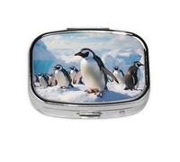 Pilulier carré rond en forme de pingouins 2 compartiments pour poche sac à main portable pour médicaments, foie de morue, huile, pilulier 2 fois par jour