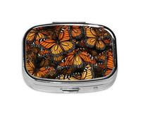 Pilulier carré rond en forme de tas d'orange monarque et papillons - 2 compartiments - Pour sac à main - Portable - Pour médicaments, foie de morue, huile de foie - 2 fois par jour