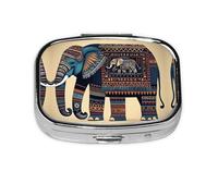 Pilulier carré rond en forme d'éléphant aztèque, 2 compartiments pour poche, sac à main, boîte de rangement portable pour médicaments, foie de morue, huile, pilulier 2 fois par jour
