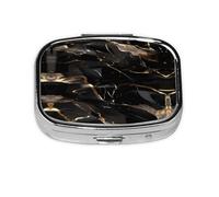 Pilulier carré rond en marbre noir doré à 2 compartiments pour poche, sac à main, boîte de rangement portable pour médicaments, foie de morue, huile, pilulier 2 fois par jour