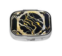 Pilulier carré rond en marbre noir doré à 2 compartiments pour poche, sac à main, boîte de rangement portable pour médicaments, foie de morue, huile, pilulier 2 fois par jour