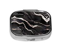 Pilulier carré rond en marbre noir or rose à 2 compartiments pour poche sac à main portable pour médicaments, foie de morue, huile de foie de morue, pilulier 2 fois par jour