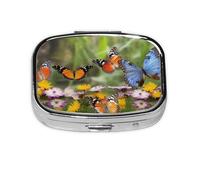 Pilulier carré rond groupe de papillons, pilulier quotidien à 2 compartiments pour poche, sac à main, boîte de rangement portable pour médicaments, foie de morue, huile, pilulier 2 fois par jour