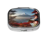 Pilulier carré rond japonais Mont Fuji Paysage Boîte à pilules quotidienne 2 compartiments pour poche sac à main Portable Médicaments Foie de morue Huile, Pilulier 2 fois par jour