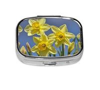 Pilulier carré rond jaune jonquilles fleurs pilulier quotidien 2 compartiments pour poche sac à main portable médicaments, foie de morue, huile de foie de morue, pilulier 2 fois par jour