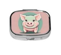 Pilulier carré rond mignon à longues oreilles de cochon 2 compartiments pour poche sac à main portable médicaments, foie de morue, huile de foie de morue, pilulier 2 fois par jour