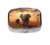 Pilulier carré rond mignon éléphant sauvage 2 compartiments pour poche sac à main portable médicaments, foie de morue, huile de foie de morue, pilulier 2 fois par jour