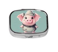 Pilulier carré rond mignon en forme de cochon 2 compartiments pour poche sac à main portable médicaments, foie de morue, huile, pilulier 2 fois par jour