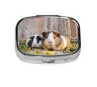 Pilulier carré rond mignon en forme de cochon d'Inde - 2 compartiments - Pour poche, sac à main, médicaments, foie de morue, huile, pilulier 2 fois par jour