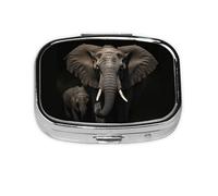 Pilulier carré rond noir éléphant 2 compartiments pour poche sac à main portable médicaments, foie de morue, huile de foie de morue, pilulier 2 fois par jour