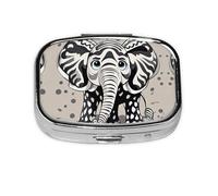 Pilulier carré rond noir et blanc éléphant boîte à pilules quotidienne 2 compartiments pour poche sac à main portable médicaments, foie de morue, huile de foie de morue, pilulier 2 fois par jour
