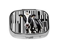 Pilulier carré rond noir et blanc en forme de vache laitière, 2 compartiments pour poche, sac à main, boîte de rangement portable pour médicaments, foie de morue, huile, pilulier 2 fois par jour