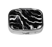 Pilulier carré rond noir et blanc imprimé marbre 2 compartiments pour poche sac à main boîte de rangement portable pour médicaments, foie de morue, huile de foie de morue, pilulier 2 fois par jour