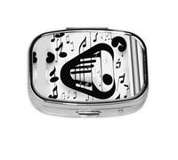 Pilulier carré rond noir et blanc pour notes de musique, pilulier quotidien à 2 compartiments pour poche, sac à main, boîte de rangement portable pour médicaments, foie de morue, huile de foie de