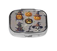 Pilulier carré rond pour décorations d'Halloween, pilulier quotidien à 2 compartiments pour poche, sac à main, boîte de rangement portable pour médicaments, foie de morue, huile de foie de morue