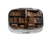 Pilulier carré rond pour vieux livres dans la bibliothèque, pilulier quotidien à 2 compartiments pour poche, sac à main, boîte de rangement portable pour médicaments, foie de morue, huile, pilulier 2