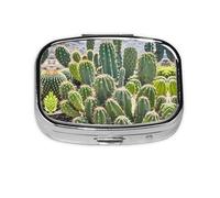 Pilulier carré rond vert cactus - 2 compartiments - Pour poche - Sac à main - Portable - Pour médicaments, foie de morue - Pour huile de foie de morue - 2 fois par jour