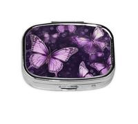 Pilulier carré rond violet papillons pilulier quotidien 2 compartiments pour poche sac à main portable médicaments, foie de morue, huile de foie de morue, pilulier 2 fois par jour