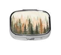 Pilulier carré rustique en forme d'arbre à feuilles persistantes en métal - Organiseur de voyage à 2 compartiments - Petit étui de rangement portable