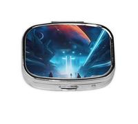 Pilulier carré Science Fiction Future léger et portable, avec 2 inserts en plastique, convient pour le transport dans les poches ou les portefeuilles.