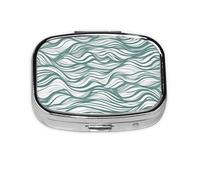 Pilulier carré vert à rayures ondulées avec motif imprimé complet, étui de voyage portable en métal pour vitamines et médicaments, 5,6 x 4,1 x 1,8 cm.