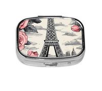 Pilulier carré vintage Paris Tour Eiffel Mini boîte à médicaments de voyage en métal 2 compartiments de poche Petit étui de rangement portable
