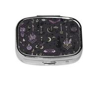 Pilulier carré violet noir gothique effrayant - Pilulier à 2 compartiments étanche - Distributeur de pilules de poche portable pour poche ou sac à main