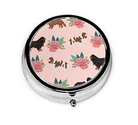Pilulier Cavalier King Charles Spaniel Rose Florals Floral Chien Pilule Cas Pour Sac À Main Mignon Petit Voyage Rond Pilule Organisateur