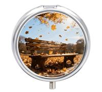 Pilulier Central Park Bench avec miroir, 3 compartiments, étanche, pour sac à main ou poche, antidérapant, organisateur de voyage pour compléments alimentaires (vitamines, huile de poisson, etc.).