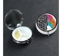 Pilulier cerveau gauche et droit avec miroir 3 compartiments décoratifs pour sac à main ou poche Petit pilulier rond hebdomadaire en métal pour médicaments comprimés vitaminés Cadeau de voyage