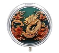 Pilulier chinois Dragon à 3 compartiments - Organisateur de médicaments de voyage - 3 x par jour - Organiseur portable pour vitamines avec miroir - Petit pilulier pour sac à main et poche - Joli