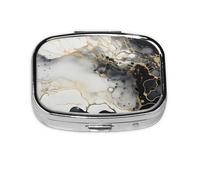Pilulier classique à 2 compartiments en marbre noir et blanc avec miroir - Petit pilulier pour sac à main ou poche Organiseur de vitamines