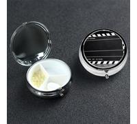 Pilulier classique noir avec miroir - 3 compartiments décoratifs pour sac à main ou poche - Petit pilulier rond en métal - Cadeau de voyage