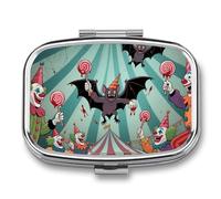 Pilulier clown vampire chauve-souris 2 compartiments, petit pilulier portable pour poche ou sac à main, mini pilules pour contenir des vitamines, des médicaments, de l'huile de poisson et des