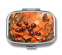 Pilulier Coccinelle Marigold Bloom avec miroir, 2 compartiments, étanche, pour sac à main ou poche, antidérapant, idéal pour les voyages et les compléments alimentaires (vitamines, huile de poisson,