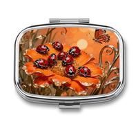 Pilulier Coccinelle Marigold Bloom avec miroir, 2 compartiments, étanche, pour sac à main ou poche, antidérapant, idéal pour les voyages et les compléments alimentaires (vitamines, huile de poisson,